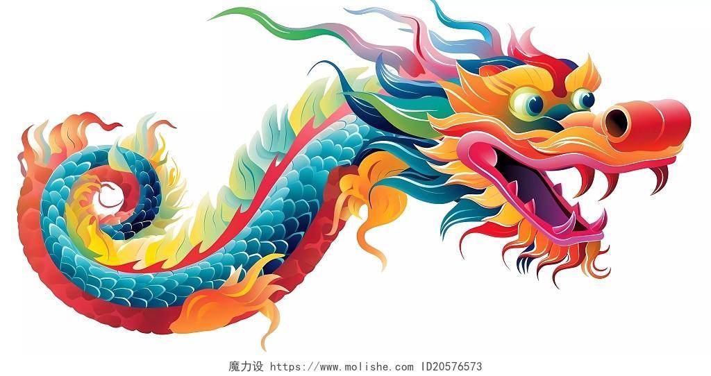 生肖中国龙年新年白色背景卡通插图